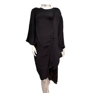 Heydari Pleated Asymmetrical Hem Dress Tunic Black One Size Plissé Fabric